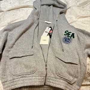 Gray Zip-Up Hoodie with SEA Patch
